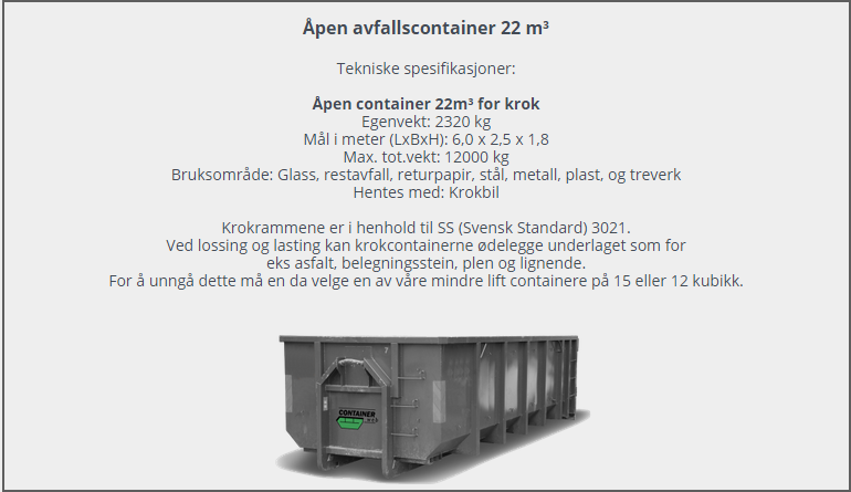 åpen avfallscontainer 22 m3